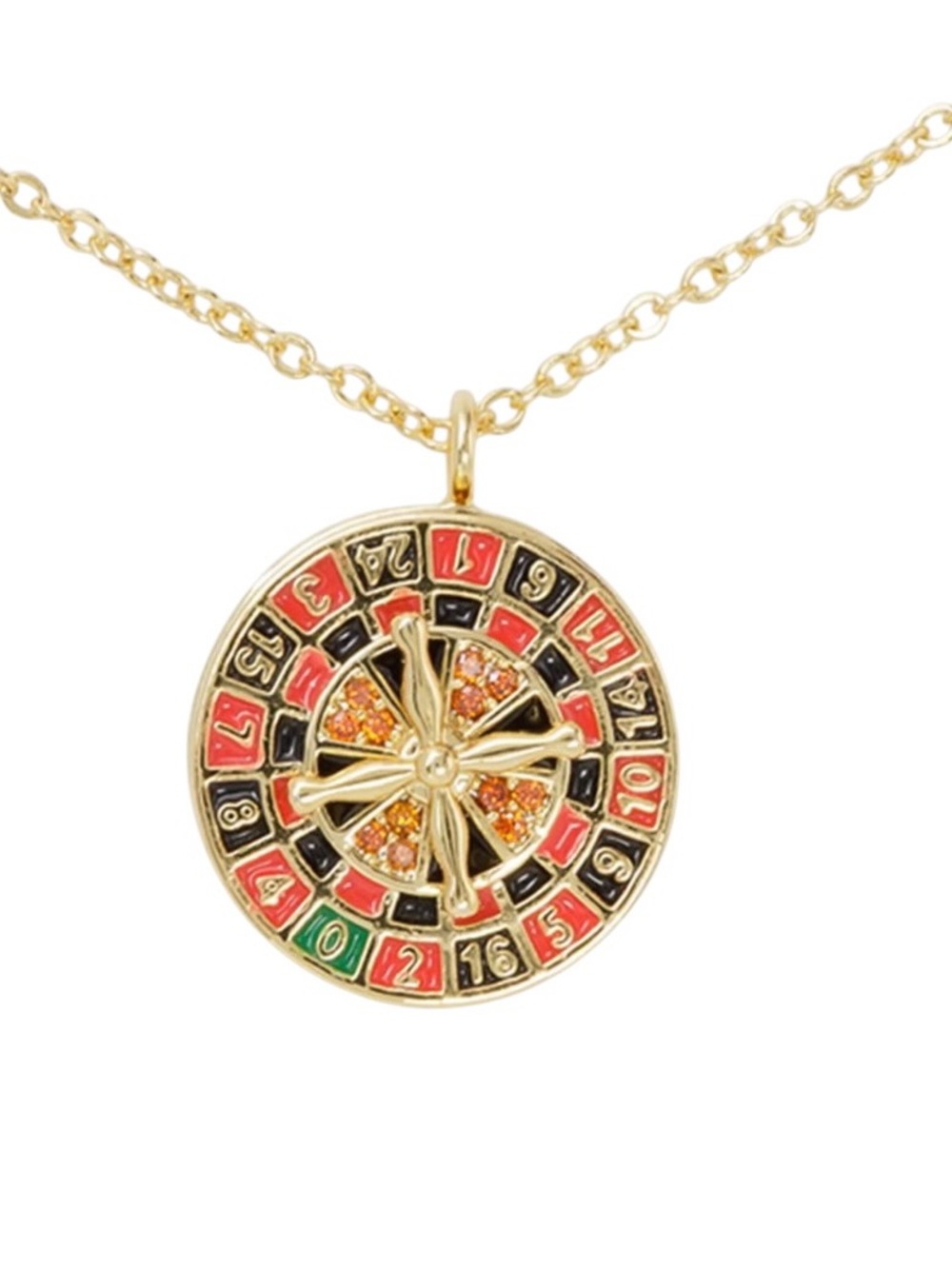 New Amanda Blu Moving Roulette Wheel 18K Dipped Gold Cubic Zirconia Necklace